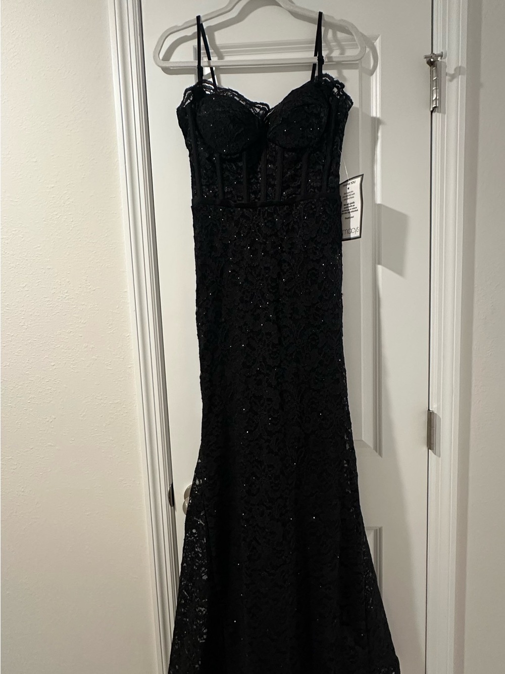 Morgan & Co. Black Lace Sequin Corset Gown